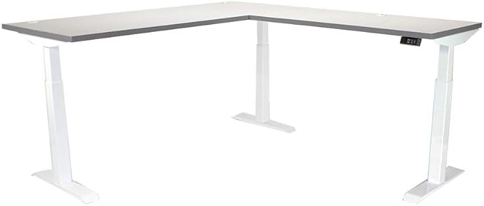 Lift It, Electric Sit Stand Height Adjustable 72"x30" I 48"x24" L-Shape Office Desk for Office or Home, Dual Motor and 4 Memory Digital Control with USB Charging, Grey Pattern Top, White Frame