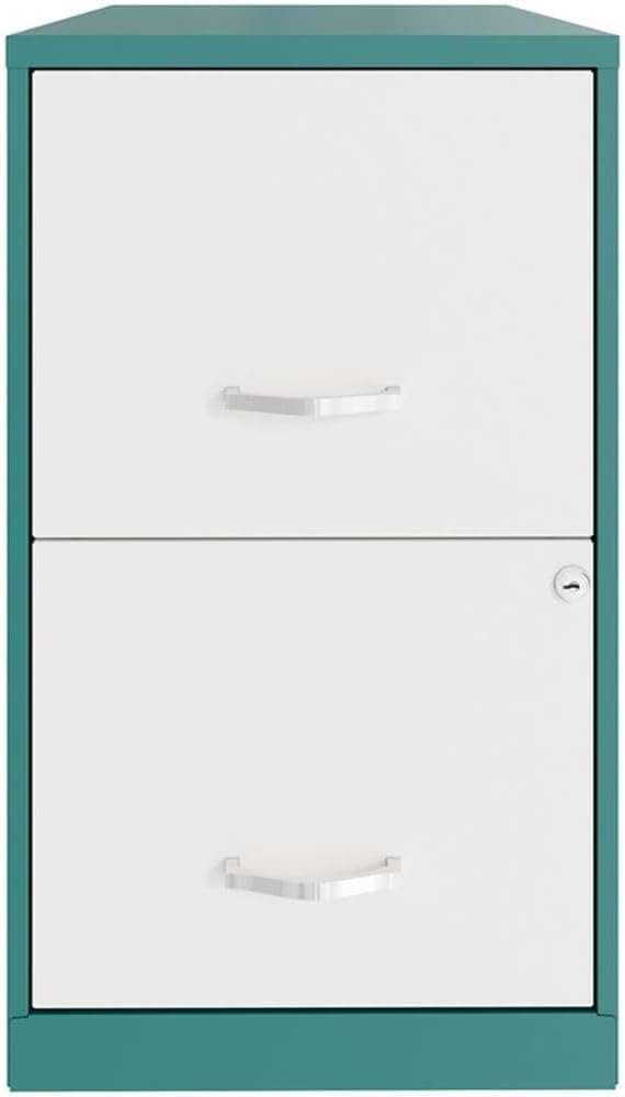 Pemberly Row 18" 2-Drawer Modern Metal File Cabinet in Teal/White