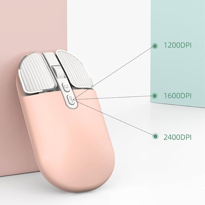 YOCUNKER Wireless Mouse, 2.4G Rechargeable Silent Slim Computer Mouse with USB Receiver 3 DPI, Back to Desktop Button Cordless Mice for PC Laptop Computer Desktop Windows Mac OS Office (Pink)