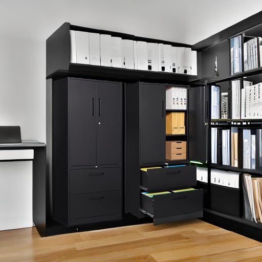 STANI 2 Drawer Lateral File Cabinet - Metal Storage Cabinet with Locking Drawers for Letter/A4 Size Files (Black)