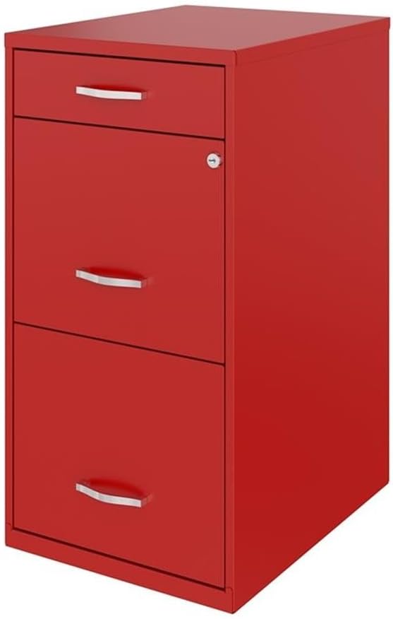 Pemberly Row 18" 3-Drawer Modern Metal Organizer File Cabinet in Red