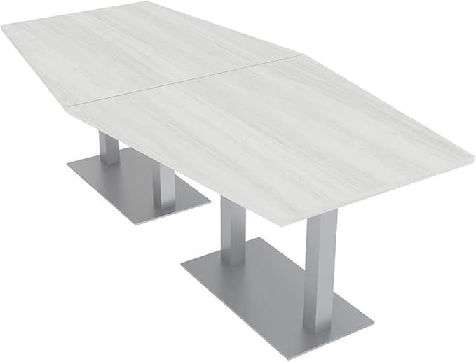 Harmony Series Hexagon Modular Shaped Conference Table with Brushed Silver Square Metal Base | 8 Person Meeting Tables for Offices, Training Rooms, and Homes | White Cypress � 8 Ft