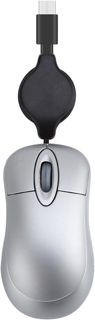 USB C Wired Mini Mouse,Small Mice with Retractable Cable for Travel,Kids,Gifts-Silver
