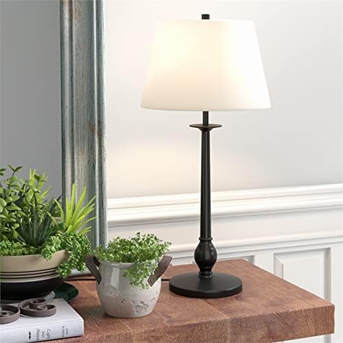 Wilmer 28" Tall Table Lamp with Fabric Shade in Blackened Bronze/White
