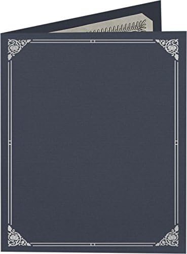 LUXPaper 9.5" x 12" Certificate Holders | Nautical Blue Linen | Embossed Silver Foil Floral Border | 100lb. Cover | 25 Qty
