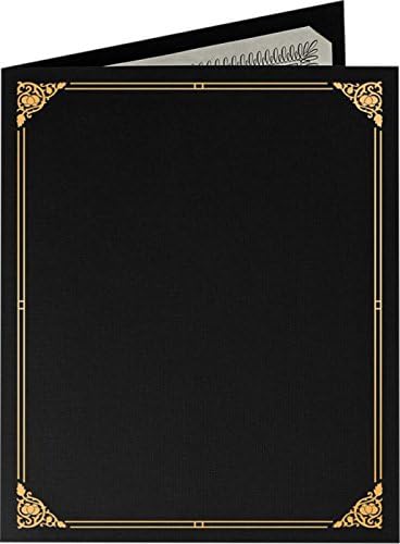 LUXPaper 9.5" x 12" Certificate Holders | Black Linen | Embossed Gold Foil Floral Border | 100lb. Cover | 100 Qty