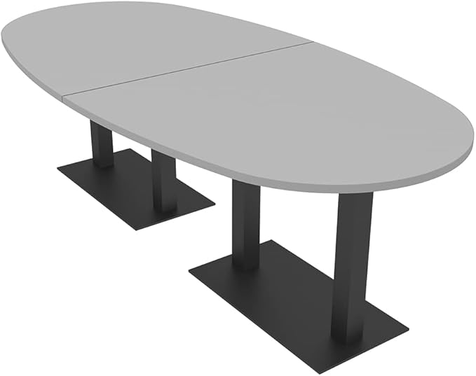 SKUTCHI DESIGNS INC. 8-Foot Conference Table with Matte Black Bases | Boat Oval Shape| Harmony Series | 8 Person | Light Grey