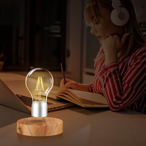 Magnetic Levitating Light Bulb Lamp, 360 Degree Rotating Floating Bulb Desk Lamp, Magnetic Levitation Bulb Night Lights, Cool Gifts, Room Office Decorative Lamp (Yellow)