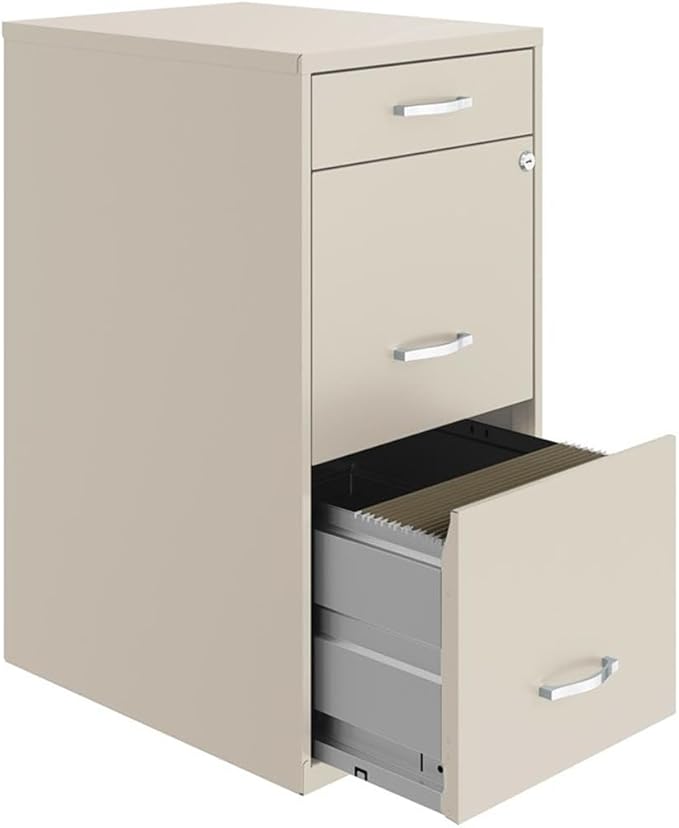 Pemberly Row 18" 3-Drawer Metal File Cabinet with Pencil Drawer in Off White