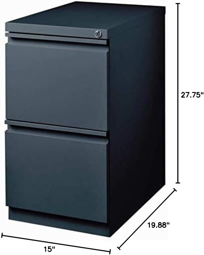Pemberly Row 2 Drawers 27.75" Vertical Charcoal Metal Filing Cabinet Lockable Pre-Assembled Stationary Letter Size for Home, Office