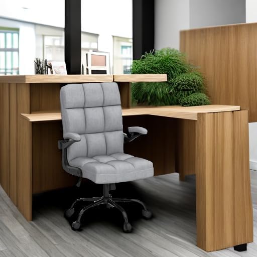 SEATZONE Home Office Executive Desk Chair with Wheels,Comfortable Ergonomic Flip-up Armrest Adjustable Swivel Computer Desk Chair,Grey