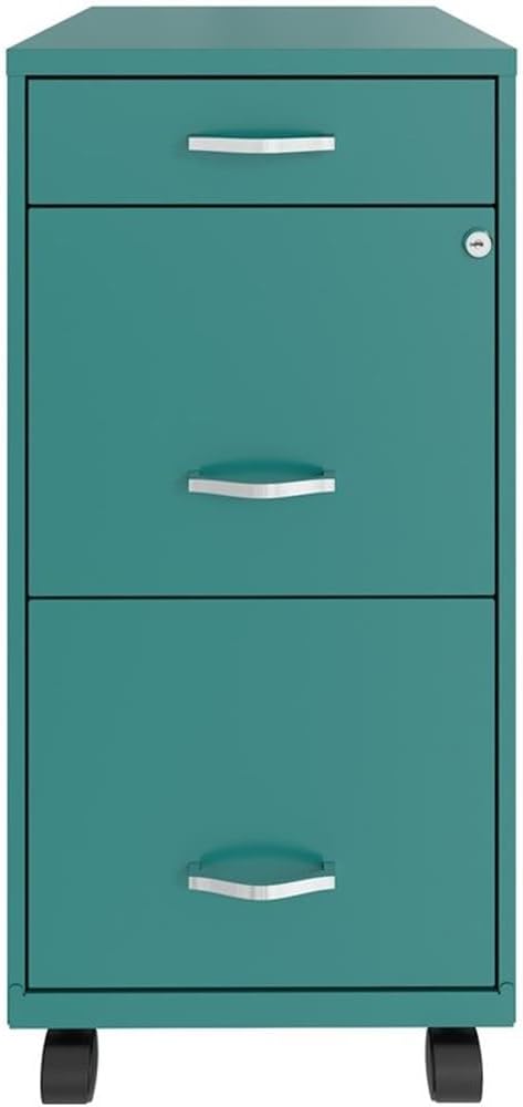 Pemberly Row 3 Drawers 29.52" Vertical Turquoise Metal Filing Cabinet Lockable Pre-Assembled Movable Letter Size for Home, Office