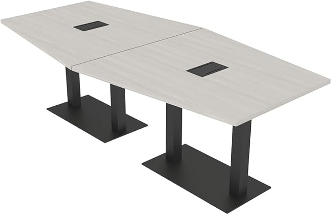 SKUTCHI DESIGNS INC. Harmony Series Hexagon Modular Shaped Conference Table with Matte Black Square Metal Base | 8 Person Meeting Tables for Offices, Training Rooms, and Homes | Lakeland Salt � 8 Ft