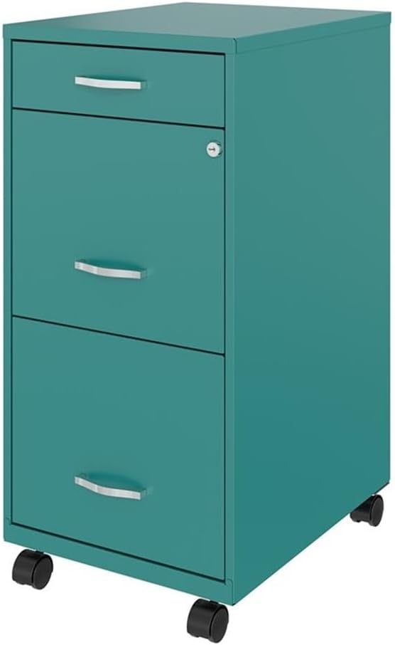 Pemberly Row 3 Drawers 29.52" Vertical Turquoise Metal Filing Cabinet Lockable Pre-Assembled Movable Letter Size for Home, Office