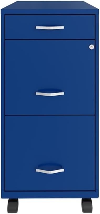 Pemberly Row 3 Drawers 29.52" Vertical Blue Metal Filing Cabinet Lockable Pre-Assembled Movable Letter Size for Home, Office