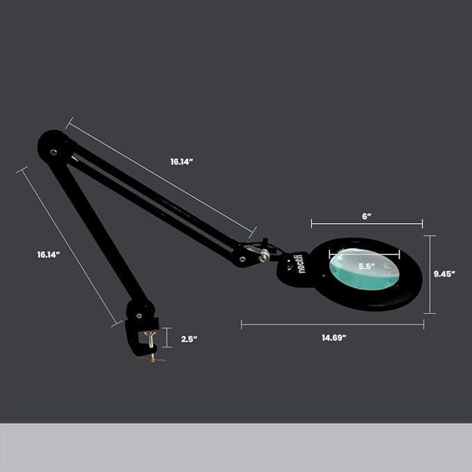 Neatfi XL Bifocals 1,200 Lumens LED Magnifying Lamp with Clamp, 3 Light Modes, Correlated Color Temperature Control (3000K-4500K-6000K), 12W, 120 Pcs SMD LED (Black, 6 Inch Lens)