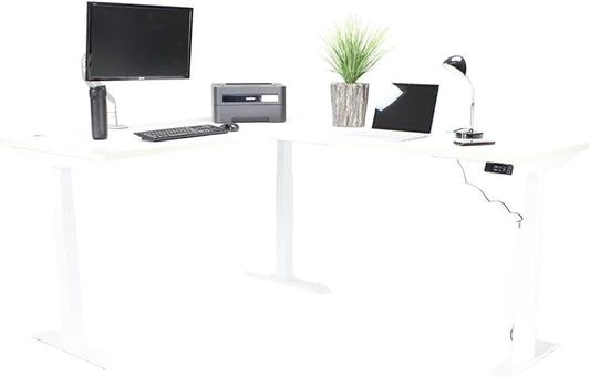 Lift It, Electric Sit Stand Height Adjustable 72"x30" I 48"x24" L Shape Office Desk for Office or Home, Dual Motor, 4 Memory Digital Control with USB Charging, White Top and Frame