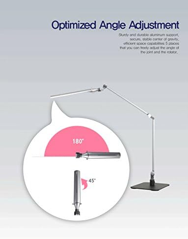Softech - Natural Ultra Bright Light LED Lamp with Swiveling Head & Base Type (3 Lighting Modes, 5-Level Dimmer, Touch-Sensitive Control Panel, USB Charging Port, Mobile Device Charger) (Silver)
