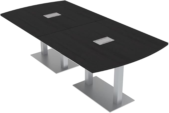 SKUTCHI DESIGNS INC. 8' Arc Rectangle Conference Table with Square Metal Base | 2 Data and Power Modules| Harmony Series | 8' Person Meeting Room Table | Black Cypress