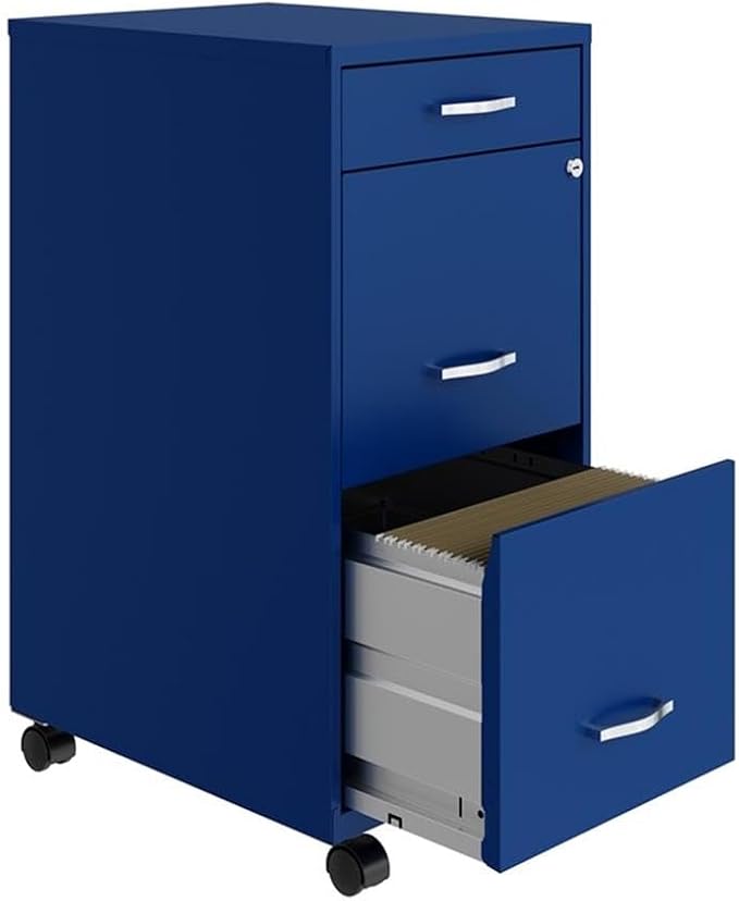 Pemberly Row 3 Drawers 29.52" Vertical Blue Metal Filing Cabinet Lockable Pre-Assembled Movable Letter Size for Home, Office