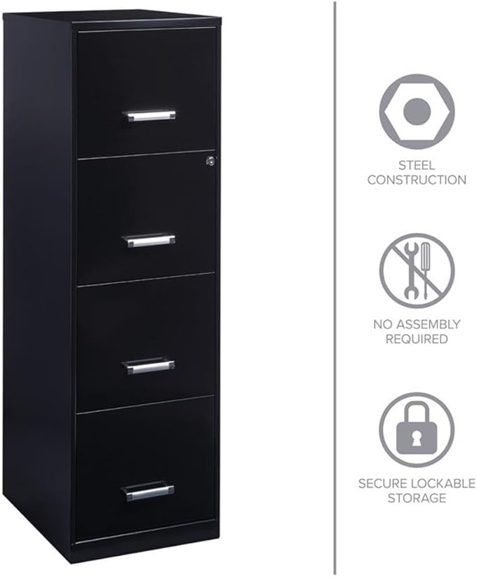 Pemberly Row 4 Drawers 46.38" Vertical Black Metal Filing Cabinet Lockable Pre-Assembled Stationary Letter Size for Home, Office