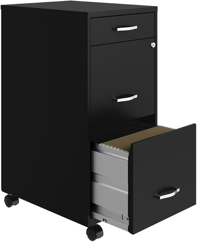 Pemberly Row 18" Deep 3 Drawer Mobile Metal Vertical File Cabinet - Black