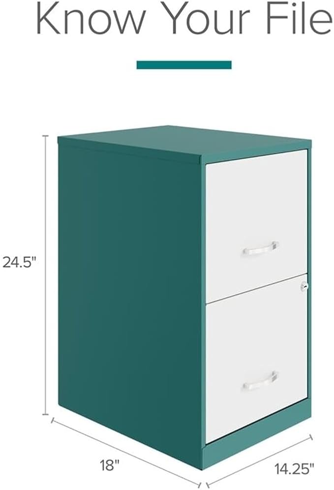 Pemberly Row 18" 2-Drawer Modern Metal File Cabinet in Teal/White