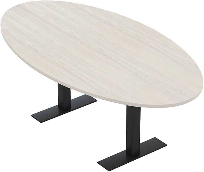 SKUTCHI DESIGNS INC. 6 Person Oval Conference Table with Metal T Bases | Harmony Series | 4'X7' | Lakeland Salt with Matte Black Base