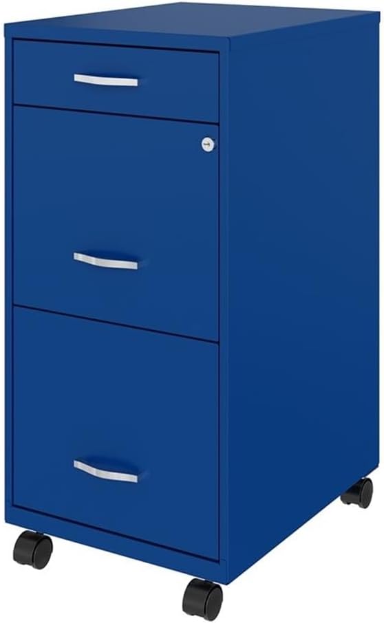 Pemberly Row 3 Drawers 29.52" Vertical Blue Metal Filing Cabinet Lockable Pre-Assembled Movable Letter Size for Home, Office