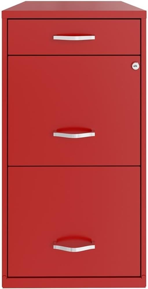 Pemberly Row 18" 3-Drawer Modern Metal Organizer File Cabinet in Red
