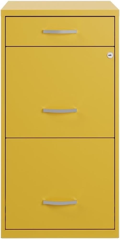 Hirsh Space Solutions 18" Deep Modern Metal Organizer File Cabinet with Cam Lock, 3-Drawer, Letter-Size, for Small Home/Home Office in Yellow