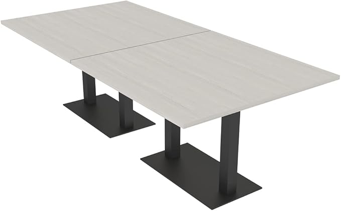 SKUTCHI DESIGNS INC. 8 Person Rectangle Conference Table with Matte Black Square Metal Base | Harmony Series Modular Meeting Tables for Offices, Training Rooms, and Homes | Lakeland Salt – 8’