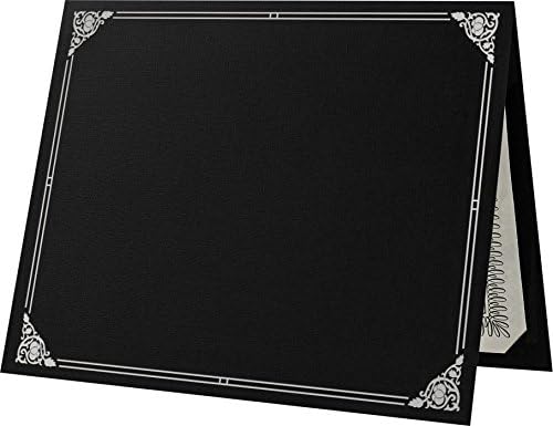 LUXPaper 9.5" x 12" Certificate Holders | Black Linen | Embossed Silver Foil Floral Border | 100lb. Cover | 250 Qty