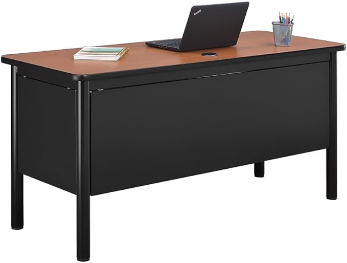 Stahl Desk Shell - 60" W x 24" D Gray Laminate Top/Black Steel Frame, Modern Office Desk with Grommet, Lightweight Design for Efficient Workspace