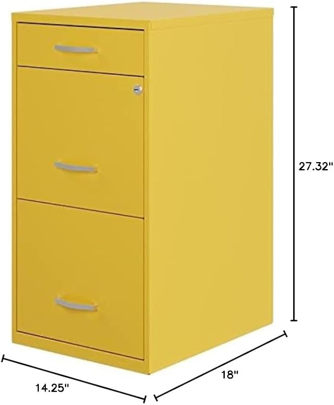 Hirsh Space Solutions 18" Deep Modern Metal Organizer File Cabinet with Cam Lock, 3-Drawer, Letter-Size, for Small Home/Home Office in Yellow