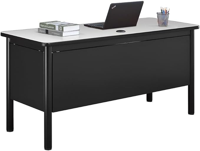 Stahl Desk Shell - 60" W x 24" D Gray Laminate Top/Black Steel Frame, Modern Office Desk with Grommet, Lightweight Design for Efficient Workspace