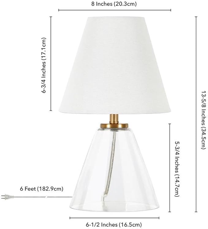 Henn&Hart 13.62" Tall Mini Lamp with Fabric Shade in Clear Glass/White, for Home, Living Room, Bedroom, Entertainment Room, Office, Kitchen, Dining