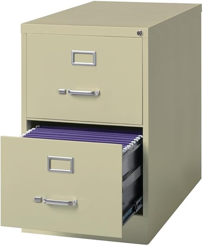 Pemberly Row 2 Drawers 28.38" Vertical Beige Metal Filing Cabinet Lockable Pre-Assembled Stationary Legal Size for Home, Office