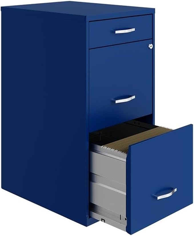 Pemberly Row 18" 3-Drawer Modern Metal Organizer File Cabinet in Blue