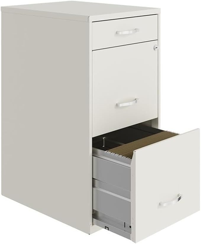 Pemberly Row 18" 3-Drawer Metal Organizer File Cabinet in Pearl White