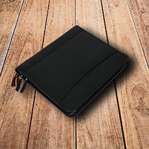 Leather Business Portfolio Padfolio Document Organizer with Writing Pad Resume Professional Interview Zipper Writing Notepad Folder for Men Women (Black)