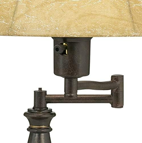 Regency Hill Traditional Rustic Natural Cottage Swing Arm Desk Table Lamps 22.5" High Set of 2 Bronze Brown Faux Leather Bell Shade Decor Living Room Bedroom House Bedside Nightstand Home