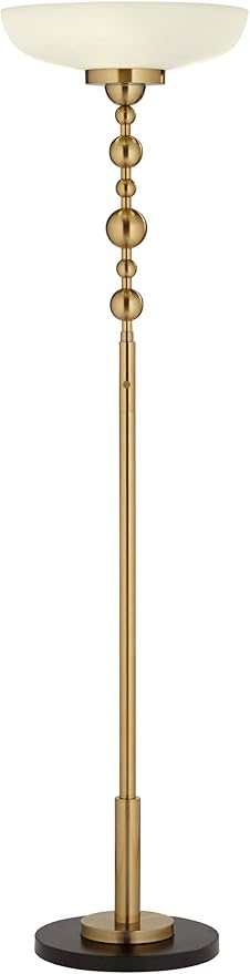 Possini Euro Design Summit Light Blaster Modern Torchiere Floor Lamp 71" Tall Warm Gold Metal Frosted White Glass Shade Decor for Living Room Reading Bedroom Bedside Office Family House Home