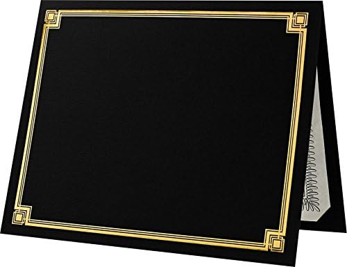 LUXPaper 9.5" x 12" Certificate Holders | Black Linen | Embossed Gold Foil Border | 100lb. Cover | 50 Qty
