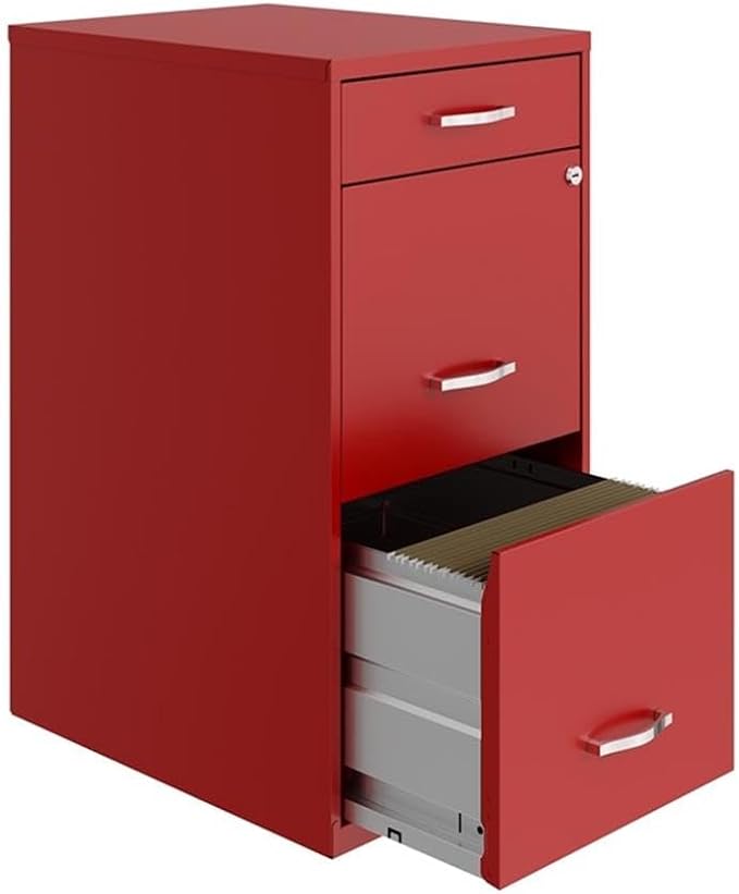 Pemberly Row 18" 3-Drawer Modern Metal Organizer File Cabinet in Red