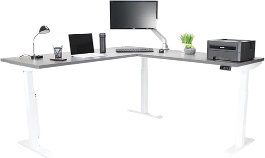 Lift It, Electric Sit Stand Height Adjustable 72"x30" I 48"x24" L-Shape Office Desk for Office or Home, Dual Motor and 4 Memory Digital Control with USB Charging, Charcoal Pattern Top, Black Frame