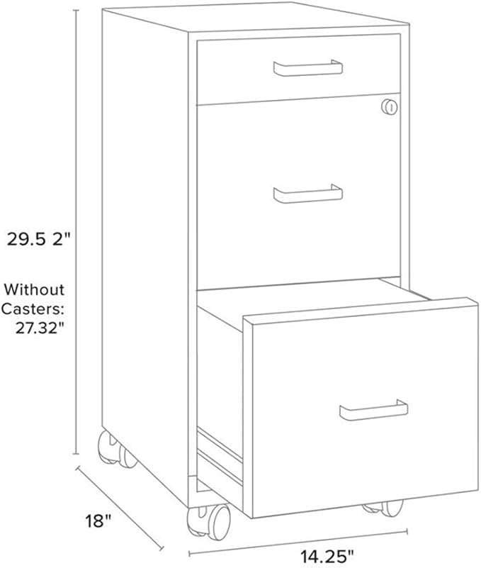Pemberly Row 3 Drawers 29.52" Vertical Blue Metal Filing Cabinet Lockable Pre-Assembled Movable Letter Size for Home, Office