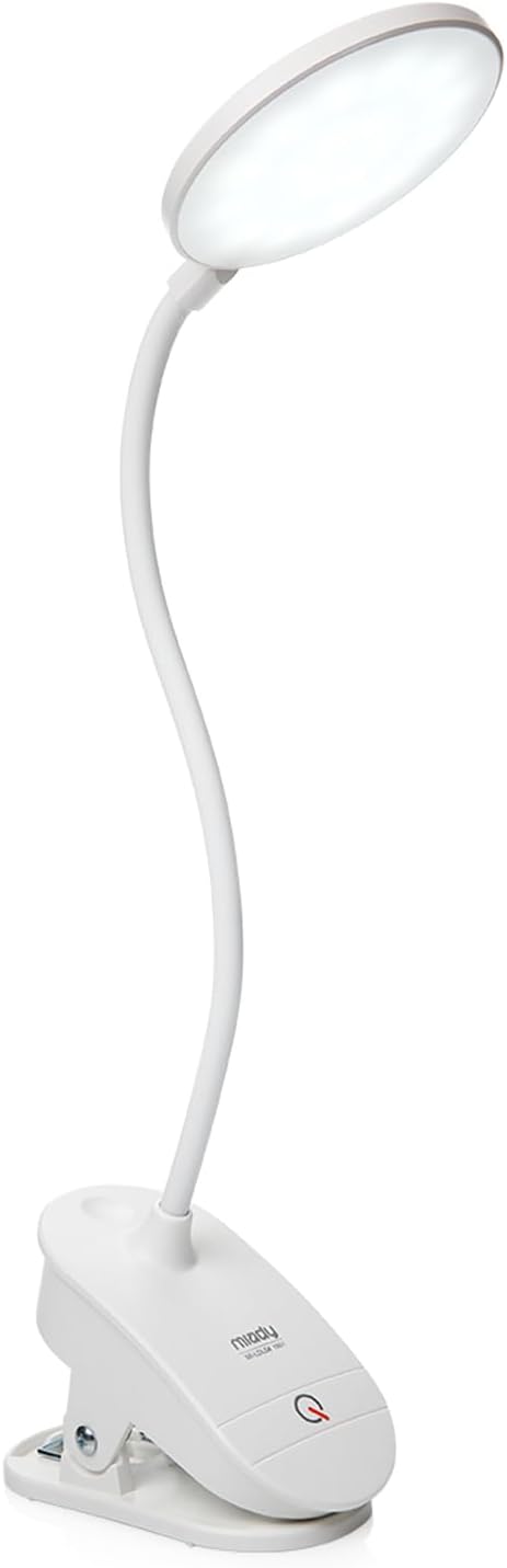 Miady Clip on Lamp,Battery Powered Reading Light,Clamp for Bed with 3 Brightness Level,USB Rechargeable(1 Pack)
