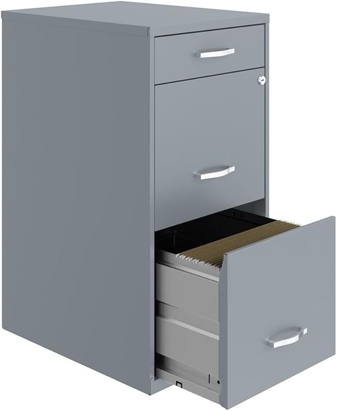 Pemberly Row 18" 3-Drawer Metal File Cabinet with Pencil Drawer in Gray