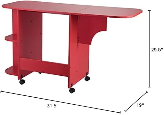 SEI FURNITURE Southern Enterprises Expandable Rolling Sewing Station Craft Table, Red